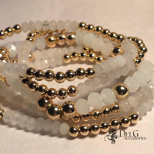 Clear white quartz with 18k gold plated beads