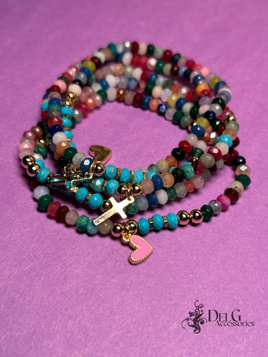 Multicolor Agatha’s and turquoise beads with lucky charms.